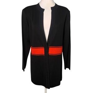 Misook Women’s Medium Black & Red Stripe Knit Cardigan Classic Modest Mature